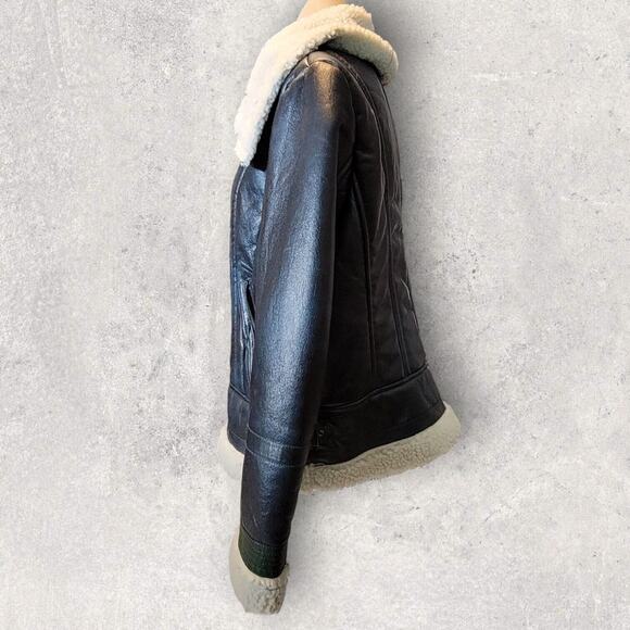 Missguided Womens Jacket Size 10 Green Faux Shearling Leather Aviator Pilot - Picture 7 of 15